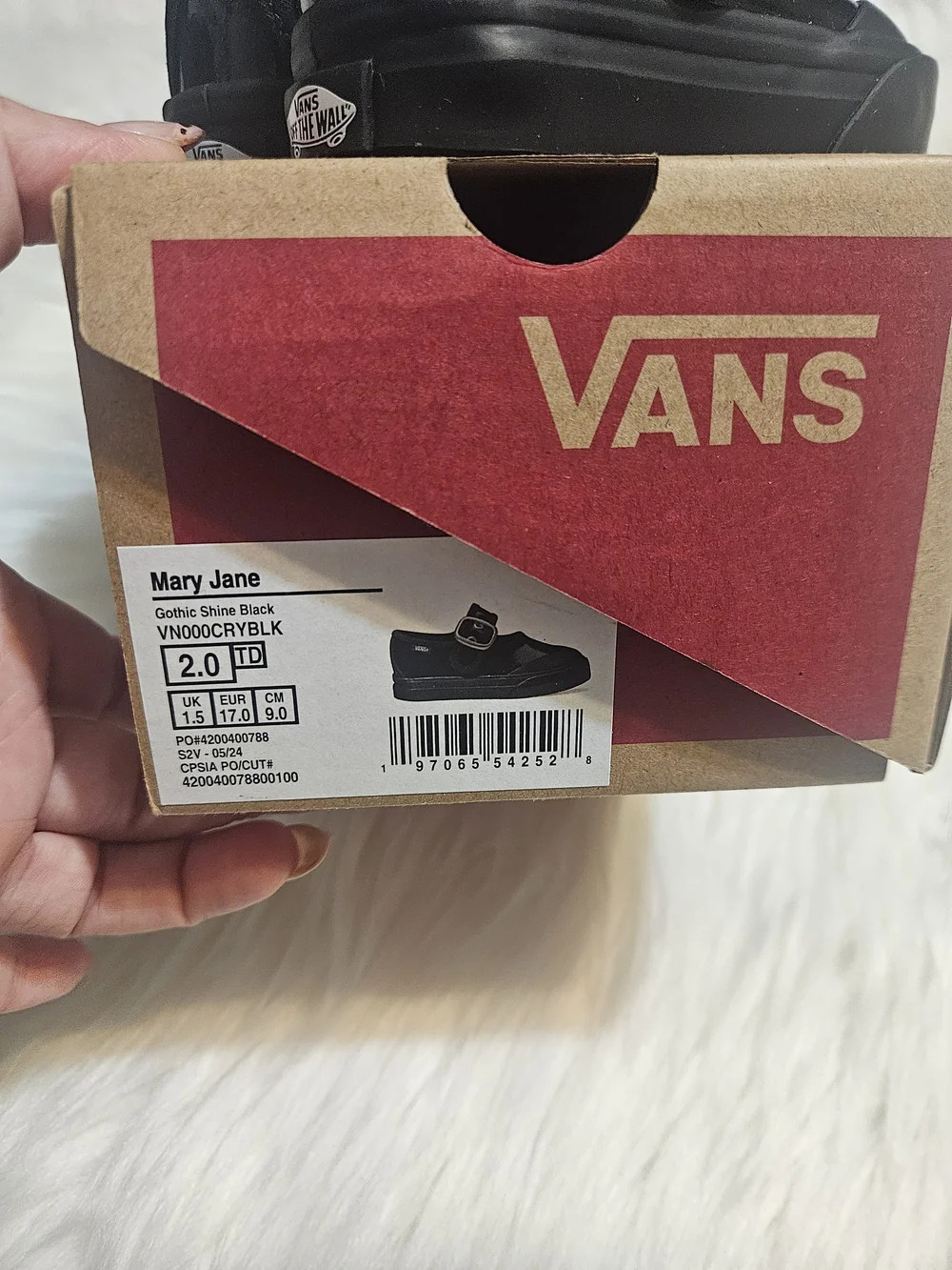 New In Box Adorable Vans Patent Mary Jane Shoes in Black with Velcro Close Sz 2
